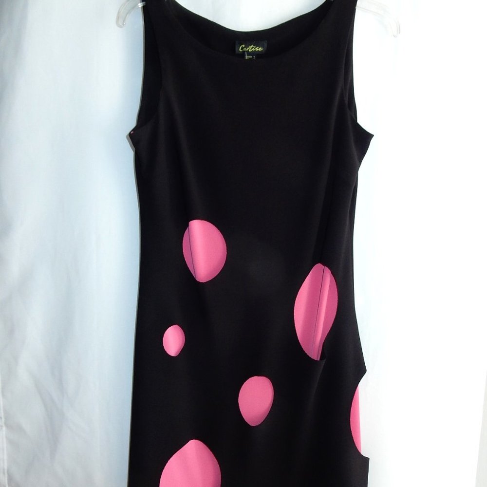 CARTISE BLACK / PINK CIRCLES KNIT DRESS IN SIZE 2 (NEW W/ TAGS)